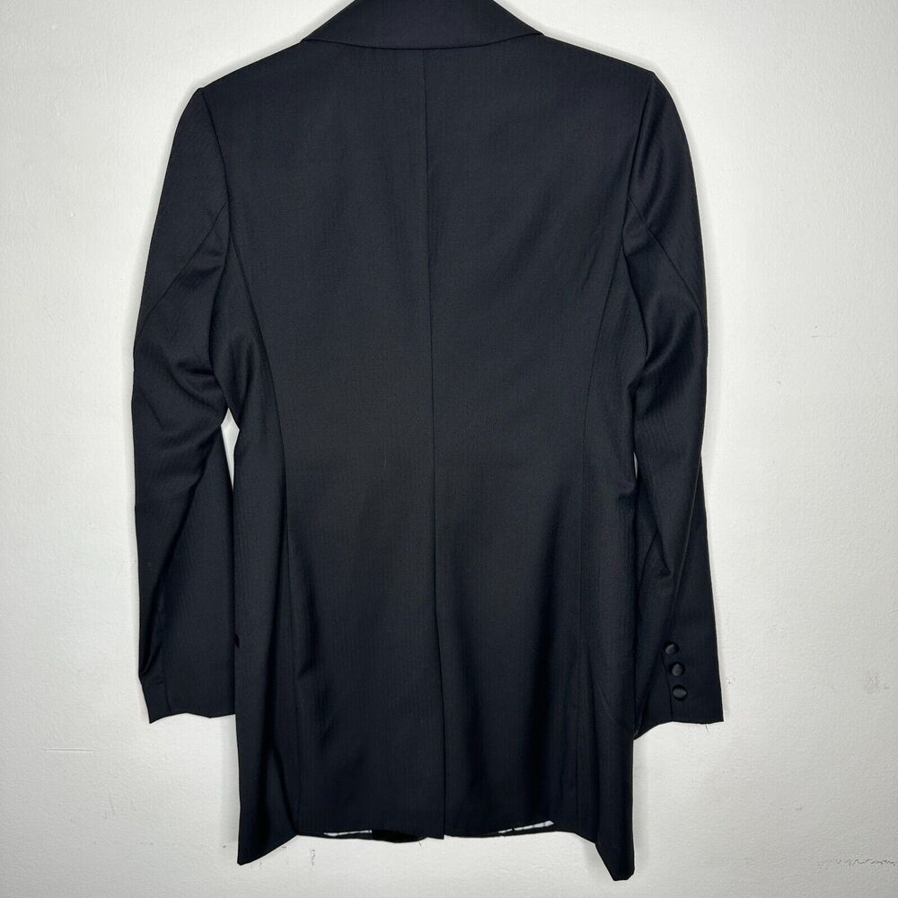 Flying Tomato Black Long One-Button Tuxedo Blazer Satin Trim Lapel & Pockets M - Picture 10 of 12